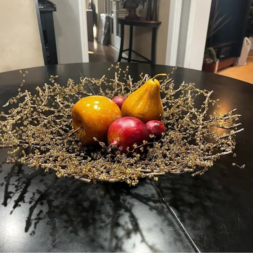 NEW Pottery Barn Amber Bead Wrapped Metal Branch Wreath Centerpiece Bowl 20” HTF